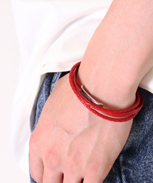 セール】(BB)【本革】プレート 編み込み レザー ブレスレット