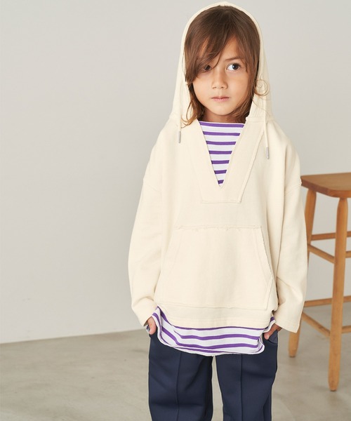 ＆yam（アンドヤム）の「USA裏毛フェイクレイヤーメキシカンパーカ（パーカー・キッズ・ブルー/ホワイト/ブラック/ベージュ・110-120cm/140-150cm/150-160cm/120-130cm/130-140cm）」の7枚目の写真