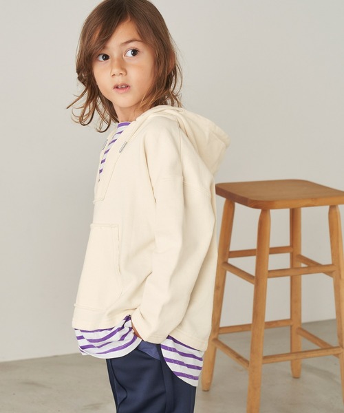 ＆yam（アンドヤム）の「USA裏毛フェイクレイヤーメキシカンパーカ（パーカー・キッズ・ブルー/ホワイト/ブラック/ベージュ・110-120cm/140-150cm/150-160cm/120-130cm/130-140cm）」の5枚目の写真