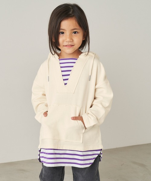 ＆yam（アンドヤム）の「USA裏毛フェイクレイヤーメキシカンパーカ（パーカー・キッズ・ブルー/ホワイト/ブラック/ベージュ・110-120cm/140-150cm/150-160cm/120-130cm/130-140cm）」の9枚目の写真