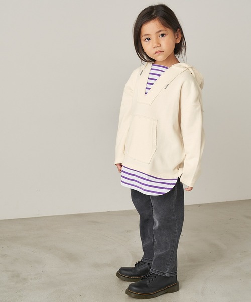 ＆yam（アンドヤム）の「USA裏毛フェイクレイヤーメキシカンパーカ（パーカー・キッズ・ブルー/ホワイト/ブラック/ベージュ・110-120cm/140-150cm/150-160cm/120-130cm/130-140cm）」の10枚目の写真