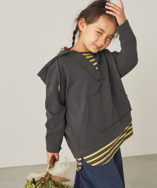 ＆yam（アンドヤム）の「USA裏毛フェイクレイヤーメキシカンパーカ（パーカー・キッズ・ブルー/ホワイト/ブラック/ベージュ・110-120cm/140-150cm/150-160cm/120-130cm/130-140cm）」の11枚目の写真