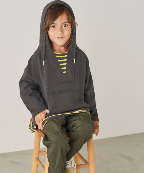 ＆yam（アンドヤム）の「USA裏毛フェイクレイヤーメキシカンパーカ（パーカー・キッズ・ブルー/ホワイト/ブラック/ベージュ・110-120cm/140-150cm/150-160cm/120-130cm/130-140cm）」の15枚目の写真