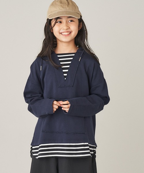 ＆yam（アンドヤム）の「USA裏毛フェイクレイヤーメキシカンパーカ（パーカー・キッズ・ブルー/ホワイト/ブラック/ベージュ・110-120cm/140-150cm/150-160cm/120-130cm/130-140cm）」の21枚目の写真