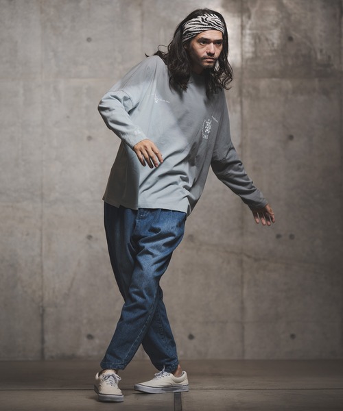 GLIMCLAP（グリムクラップ）の「mlt3502-Up there-dyeing & printed long-sleeve cutsew カットソー（Tシャツ/カットソー・メンズ・ベージュ/サックスブルー/ライトカーキ・L/S/M）」の10枚目の写真