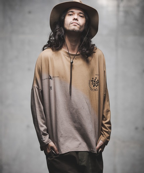 GLIMCLAP（グリムクラップ）の「mlt3502-Up there-dyeing & printed long-sleeve cutsew カットソー（Tシャツ/カットソー・メンズ・ベージュ/サックスブルー/ライトカーキ・L/S/M）」の13枚目の写真