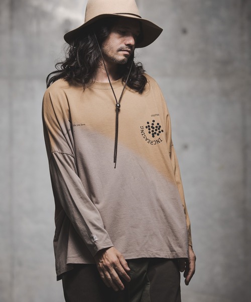GLIMCLAP（グリムクラップ）の「mlt3502-Up there-dyeing & printed long-sleeve cutsew カットソー（Tシャツ/カットソー・メンズ・ベージュ/サックスブルー/ライトカーキ・L/S/M）」の15枚目の写真