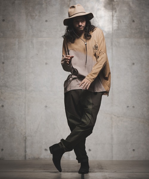 GLIMCLAP（グリムクラップ）の「mlt3502-Up there-dyeing & printed long-sleeve cutsew カットソー（Tシャツ/カットソー・メンズ・ベージュ/サックスブルー/ライトカーキ・L/S/M）」の16枚目の写真