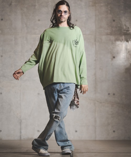GLIMCLAP（グリムクラップ）の「mlt3502-Up there-dyeing & printed long-sleeve cutsew カットソー（Tシャツ/カットソー・メンズ・ベージュ/サックスブルー/ライトカーキ・L/S/M）」の22枚目の写真