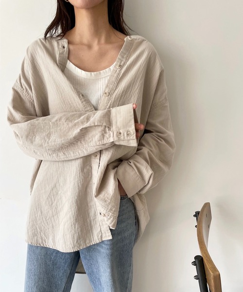 CANAL JEAN（キャナルジーン）の「RED CHOP WORKS(レッドチョップワークス) ヨウリュウガーゼシャツ（シャツ/ブラウス・レディース・ホワイト/ベージュ・38）」の3枚目の写真