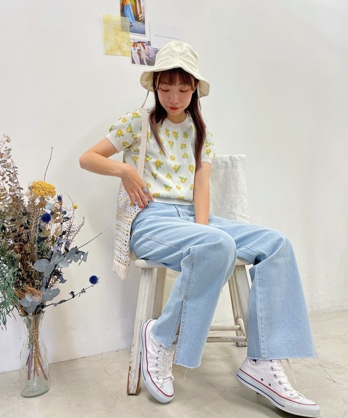 WEGO(ウィゴー)の「WEGO/花柄ジャガードサマーニット(ニット/セーター・レディース・ホワイト/ブラック/グリーン・FREE)」の6枚目の写真