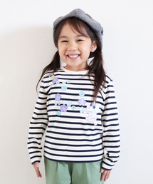 KP | 【日本製】天竺ボーダーmimiちゃんアップリケ長袖Ｔシャツ(100-130cm)(Tシャツ/カットソー)