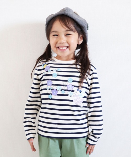 KP（ケーピー）の「【日本製】天竺ボーダーmimiちゃんアップリケ長袖Ｔシャツ(100-130cm)（Tシャツ/カットソー・キッズ・ピンク/ブルー系その他・110cm/100cm/120cm/130cm）」の2枚目の写真