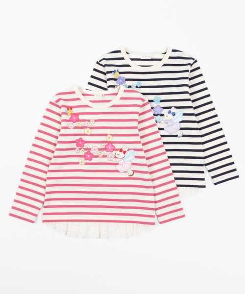 KP（ケーピー）の「【日本製】天竺ボーダーmimiちゃんアップリケ長袖Ｔシャツ(100-130cm)（Tシャツ/カットソー・キッズ・ピンク/ブルー系その他・110cm/100cm/120cm/130cm）」の10枚目の写真