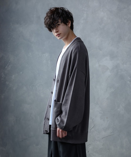 KUUUPY（クーピー）の「Cotton Acryl Relux  Cardigan - コットンアクリルリラックスカーディガン（カーディガン/ボレロ・メンズ・チャコールグレー/ライトグレー・SMALL/MEDIUM/LARGE）」の3枚目の写真