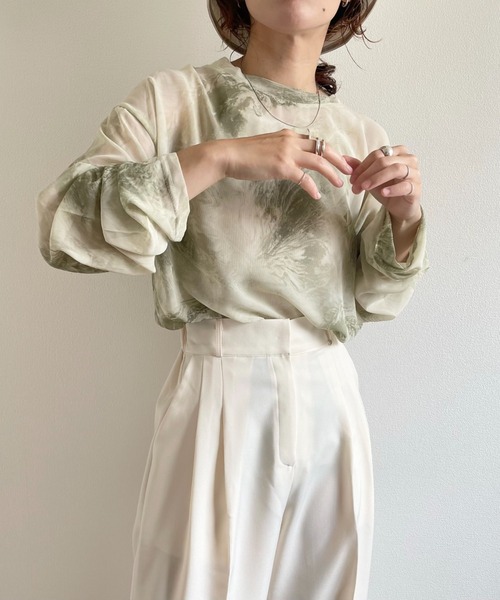 wee9s(ウィークス)の「see through marble blouse / サイドスリットシースルーマーブルブラウス(シャツ/ブラウス・レディース・ミント/ブラック・FREE)」の2枚目の写真