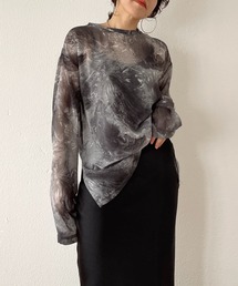 see through marble blouse / サイドスリットシースルーマーブルブラウス