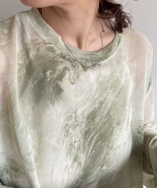 wee9s(ウィークス)の「see through marble blouse / サイドスリットシースルーマーブルブラウス(シャツ/ブラウス・レディース・ミント/ブラック・FREE)」の7枚目の写真