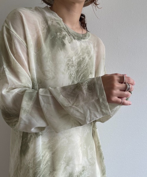 wee9s(ウィークス)の「see through marble blouse / サイドスリットシースルーマーブルブラウス(シャツ/ブラウス・レディース・ミント/ブラック・FREE)」の9枚目の写真