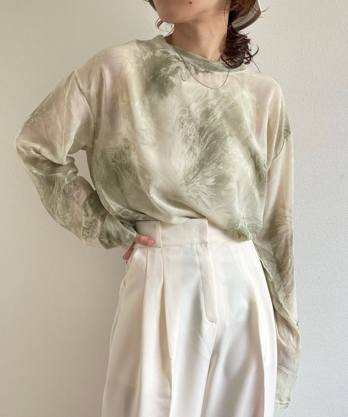 wee9s(ウィークス)の「see through marble blouse / サイドスリットシースルーマーブルブラウス(シャツ/ブラウス・レディース・ミント/ブラック・FREE)」の18枚目の写真
