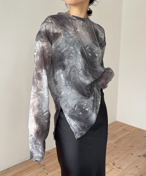 wee9s(ウィークス)の「see through marble blouse / サイドスリットシースルーマーブルブラウス(シャツ/ブラウス・レディース・ミント/ブラック・FREE)」の20枚目の写真
