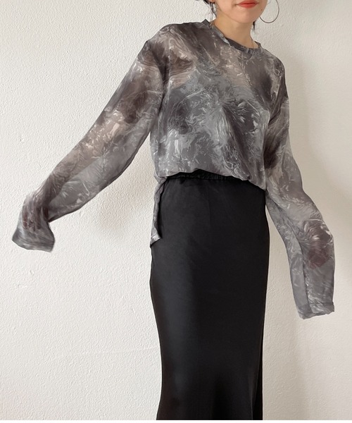 wee9s(ウィークス)の「see through marble blouse / サイドスリットシースルーマーブルブラウス(シャツ/ブラウス・レディース・ミント/ブラック・FREE)」の19枚目の写真