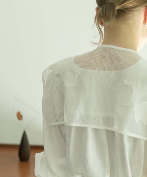 Kastane(カスタネ)の「メッシュジャガードフラップ付きブラウス(シャツ/ブラウス・レディース・ブラック/オフホワイト・FREE)」の5枚目の写真