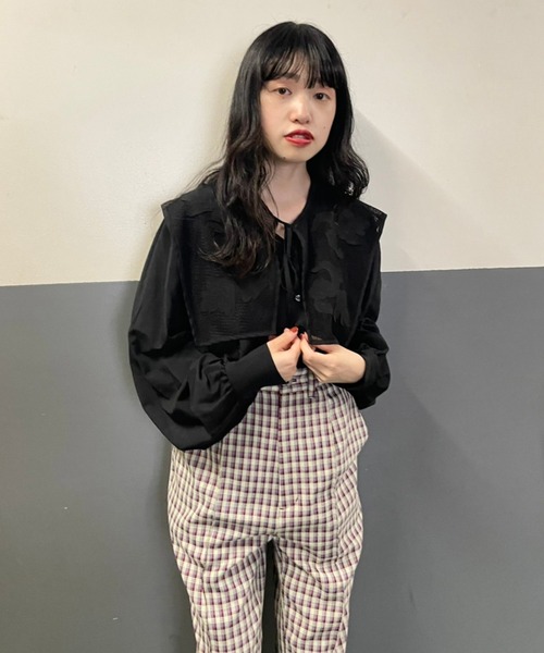 Kastane(カスタネ)の「メッシュジャガードフラップ付きブラウス(シャツ/ブラウス・レディース・ブラック/オフホワイト・FREE)」の12枚目の写真