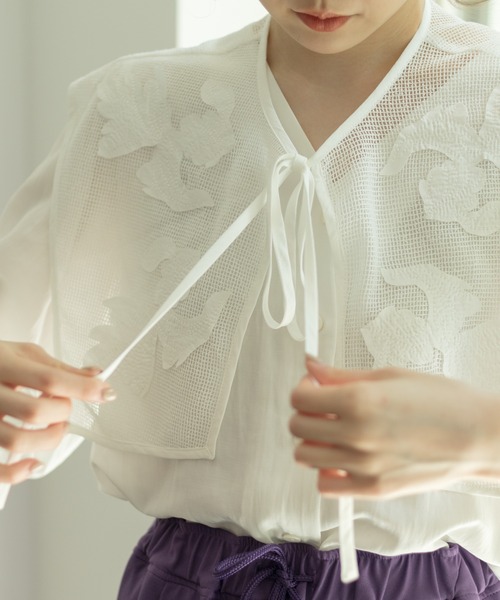 Kastane(カスタネ)の「メッシュジャガードフラップ付きブラウス(シャツ/ブラウス・レディース・ブラック/オフホワイト・FREE)」の18枚目の写真