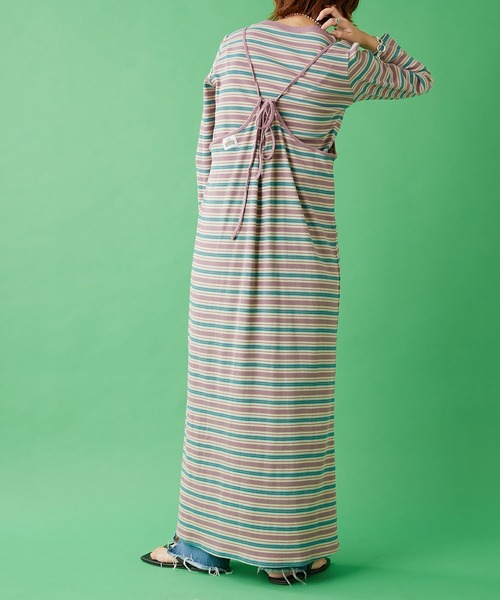 CIAOPANIC TYPY（チャオパニックティピー）の「【HELLO.SANFRANCISCO】インナー付きマルチボーダーキャミワンピ（ワンピース・レディース・ベージュ/レッド/グリーン・ONE SIZE）」の6枚目の写真