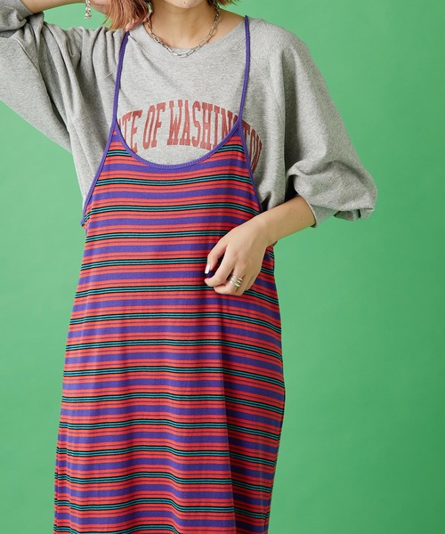 CIAOPANIC TYPY（チャオパニックティピー）の「【HELLO.SANFRANCISCO】インナー付きマルチボーダーキャミワンピ（ワンピース・レディース・ベージュ/レッド/グリーン・ONE SIZE）」の10枚目の写真