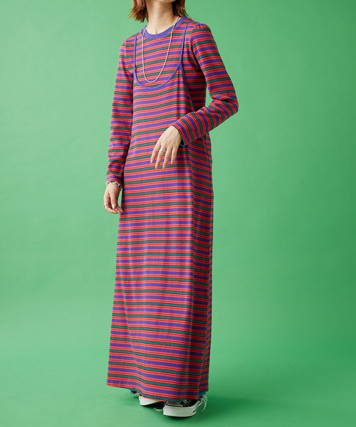 CIAOPANIC TYPY（チャオパニックティピー）の「【HELLO.SANFRANCISCO】インナー付きマルチボーダーキャミワンピ（ワンピース・レディース・ベージュ/レッド/グリーン・ONE SIZE）」の13枚目の写真