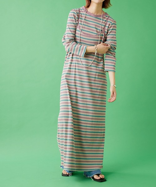 CIAOPANIC TYPY（チャオパニックティピー）の「【HELLO.SANFRANCISCO】インナー付きマルチボーダーキャミワンピ（ワンピース・レディース・ベージュ/レッド/グリーン・ONE SIZE）」の4枚目の写真