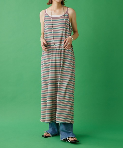 CIAOPANIC TYPY（チャオパニックティピー）の「【HELLO.SANFRANCISCO】インナー付きマルチボーダーキャミワンピ（ワンピース・レディース・ベージュ/レッド/グリーン・ONE SIZE）」の7枚目の写真