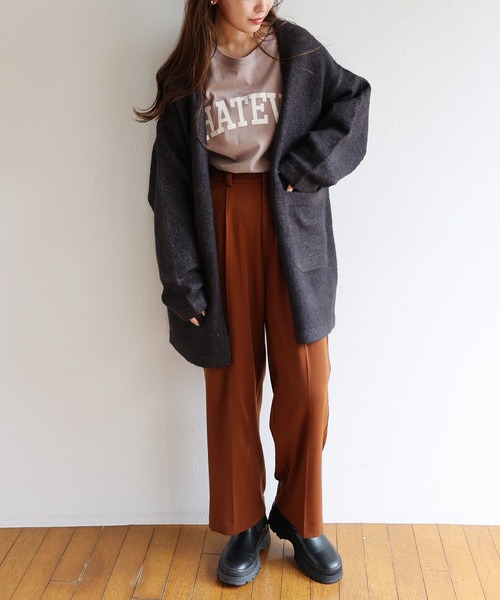 andme（アンドミー）の「ミドル丈ふっくらブークレニットカーディガン（カーディガン/ボレロ・レディース・チャコールグレー/グレー/オフホワイト/ベージュ系その他/オリーブ・S/M）」の12枚目の写真