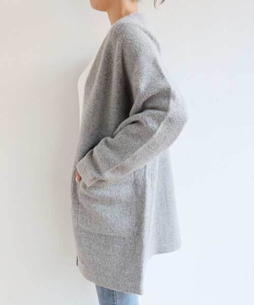 andme（アンドミー）の「ミドル丈ふっくらブークレニットカーディガン（カーディガン/ボレロ・レディース・チャコールグレー/グレー/オフホワイト/ベージュ系その他/オリーブ・S/M）」の17枚目の写真