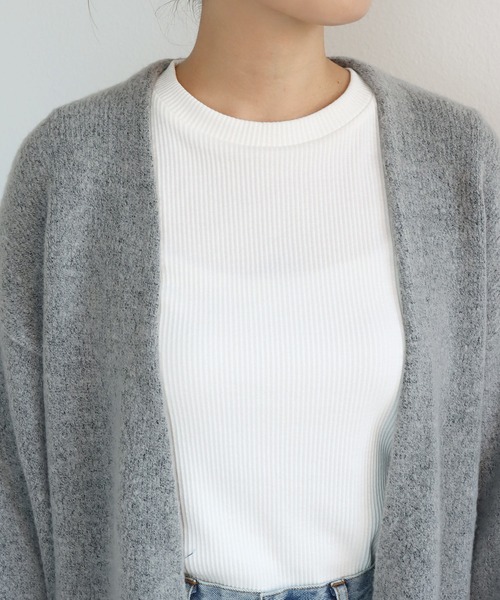 andme（アンドミー）の「ミドル丈ふっくらブークレニットカーディガン（カーディガン/ボレロ・レディース・チャコールグレー/グレー/オフホワイト/ベージュ系その他/オリーブ・S/M）」の19枚目の写真