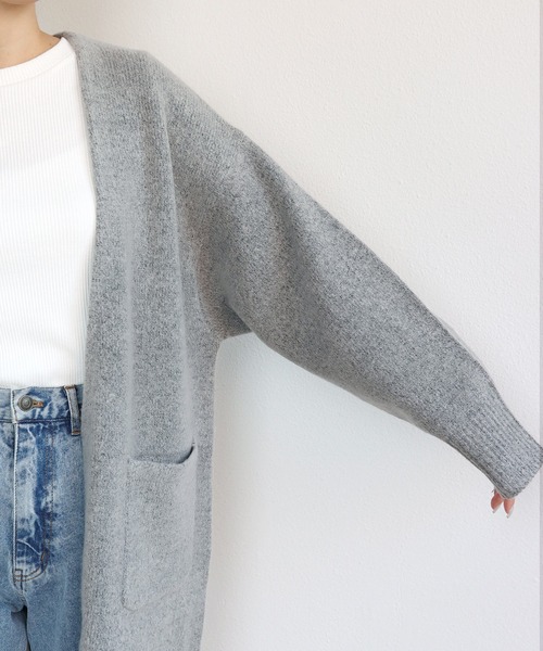 andme（アンドミー）の「ミドル丈ふっくらブークレニットカーディガン（カーディガン/ボレロ・レディース・チャコールグレー/グレー/オフホワイト/ベージュ系その他/オリーブ・S/M）」の20枚目の写真