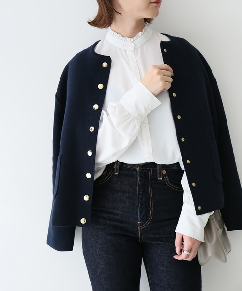 SLOBE IENA(スローブイエナ)の「サテンフリルカラーブラウス【手洗い可能】◆(シャツ/ブラウス・レディース・ホワイト/チャコールグレー・FREE)」の1枚目の写真