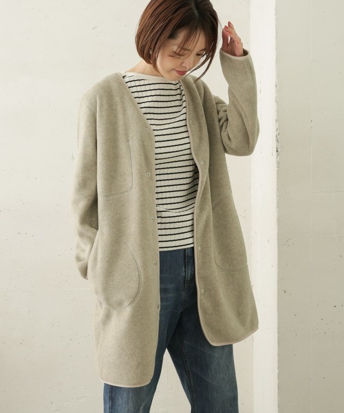 URBAN RESEARCH DOORS(アーバンリサーチドアーズ)の「DANTON FLEECE COLLARLESS COAT(その他アウター・レディース・ベージュ/ライトベージュ・36)」の3枚目の写真