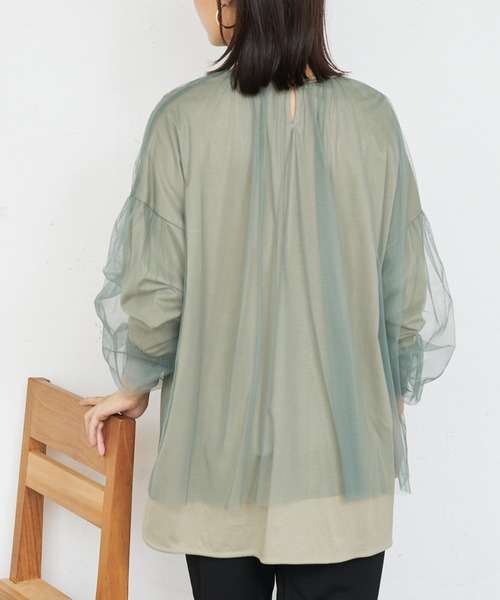 BONbazaar（ボンバザール）の「★OT★チュールレイヤーブラウス（Tシャツ/カットソー・レディース・ブラック/カーキ/グレイッシュベージュ・FREE）」の5枚目の写真