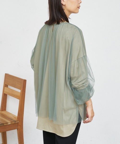 BONbazaar（ボンバザール）の「★OT★チュールレイヤーブラウス（Tシャツ/カットソー・レディース・ブラック/カーキ/グレイッシュベージュ・FREE）」の6枚目の写真