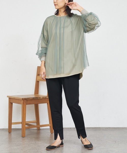 BONbazaar（ボンバザール）の「★OT★チュールレイヤーブラウス（Tシャツ/カットソー・レディース・ブラック/カーキ/グレイッシュベージュ・FREE）」の9枚目の写真