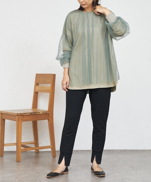 BONbazaar（ボンバザール）の「★OT★チュールレイヤーブラウス（Tシャツ/カットソー・レディース・ブラック/カーキ/グレイッシュベージュ・FREE）」の10枚目の写真