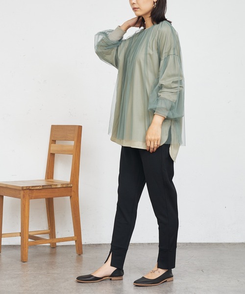 BONbazaar（ボンバザール）の「★OT★チュールレイヤーブラウス（Tシャツ/カットソー・レディース・ブラック/カーキ/グレイッシュベージュ・FREE）」の11枚目の写真