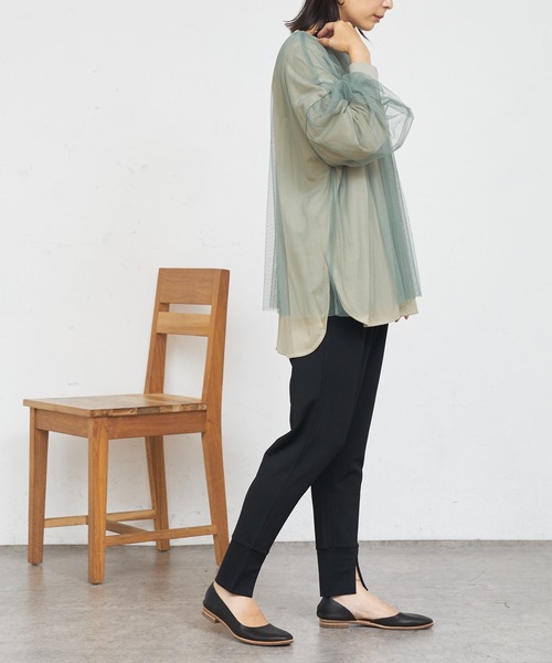 BONbazaar（ボンバザール）の「★OT★チュールレイヤーブラウス（Tシャツ/カットソー・レディース・ブラック/カーキ/グレイッシュベージュ・FREE）」の12枚目の写真