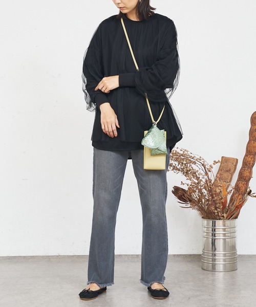 BONbazaar（ボンバザール）の「★OT★チュールレイヤーブラウス（Tシャツ/カットソー・レディース・ブラック/カーキ/グレイッシュベージュ・FREE）」の16枚目の写真