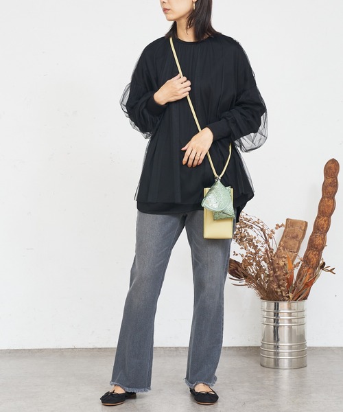 BONbazaar（ボンバザール）の「★OT★チュールレイヤーブラウス（Tシャツ/カットソー・レディース・ブラック/カーキ/グレイッシュベージュ・FREE）」の17枚目の写真