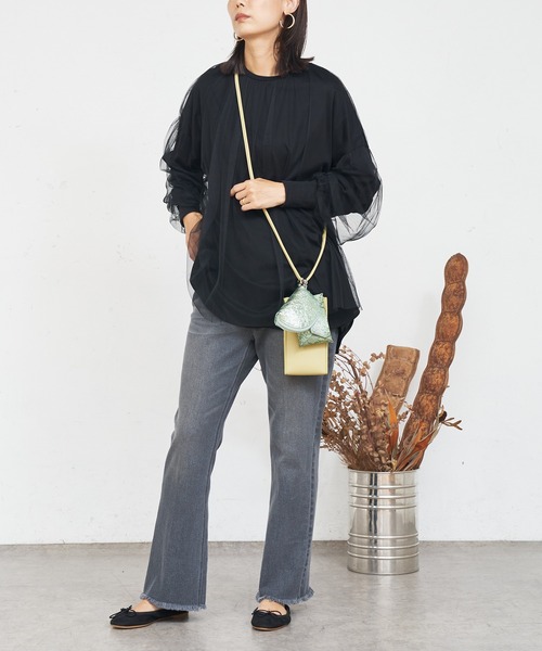 BONbazaar（ボンバザール）の「★OT★チュールレイヤーブラウス（Tシャツ/カットソー・レディース・ブラック/カーキ/グレイッシュベージュ・FREE）」の18枚目の写真