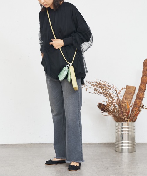 BONbazaar（ボンバザール）の「★OT★チュールレイヤーブラウス（Tシャツ/カットソー・レディース・ブラック/カーキ/グレイッシュベージュ・FREE）」の19枚目の写真